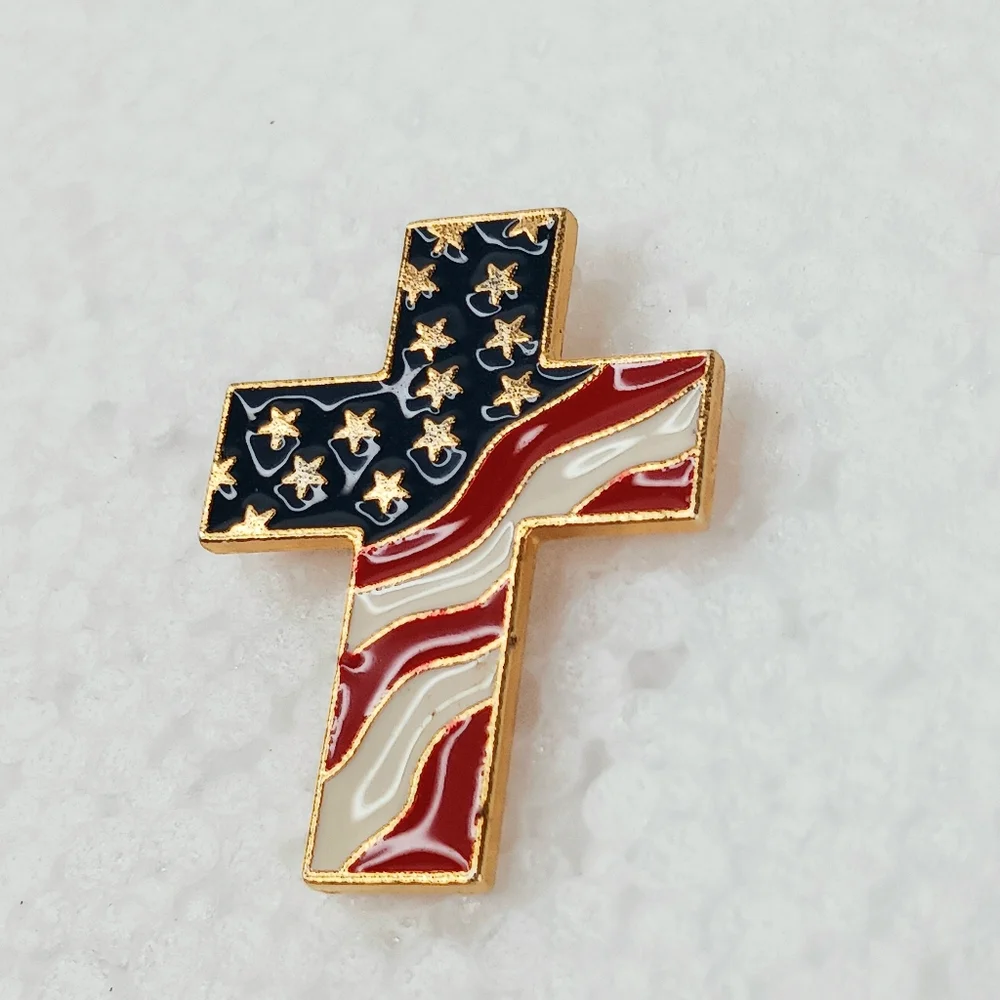 Lapel Pin American Flag Cross Vintage